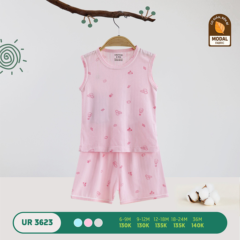UR3623.1 - Bộ quần áo ba lỗ Uala Rogo vải sợi sồi - Màu hồng