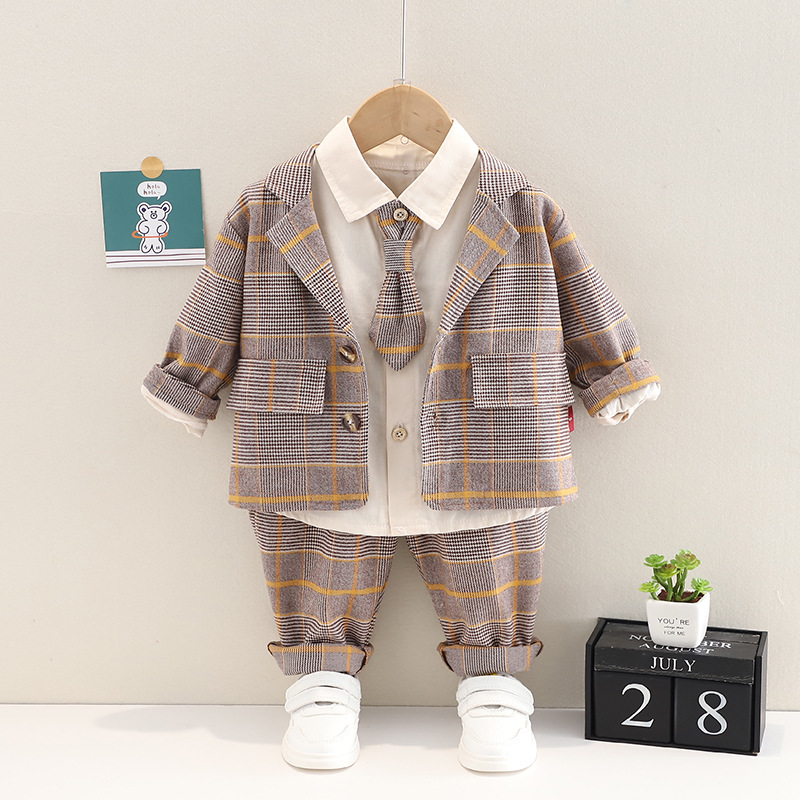 V525 - Set Đồ Vest Bé Trai Kèm Cà Vạt Lịch Lãm - Màu Nâu