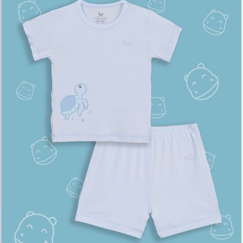 BB004. blue- Bộ áo ngắn tay cài vai quần đùi Blue- Bu