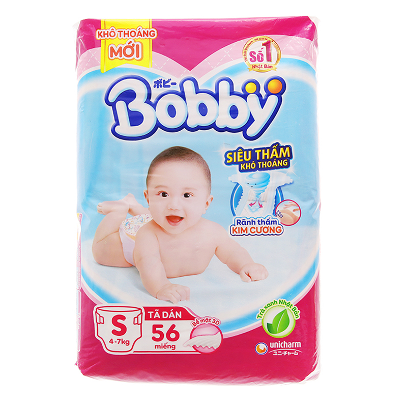 Bỉm - Tã dán Bobby Fresh Siêu Mỏng Size S - 56 miếng (Cho trẻ 4 - 7kg)