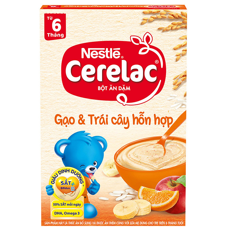 Bột ăn dặm Nestlé Cerelac Gạo và Trái cây hỗn hợp 200g