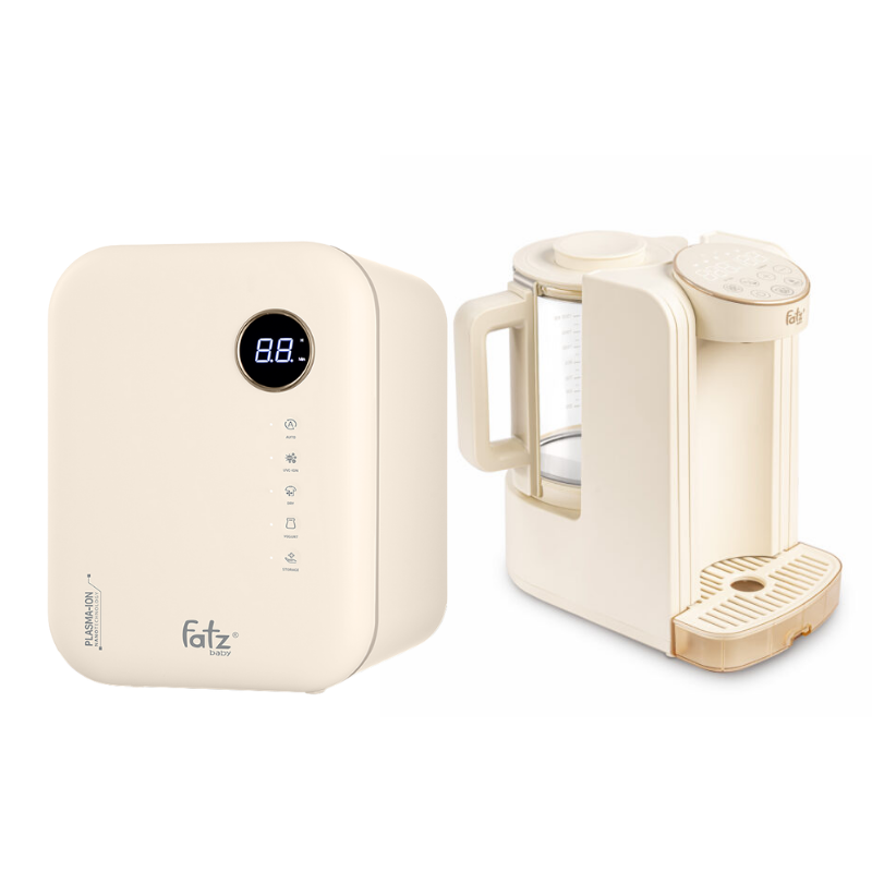 Combo áy Tiệt Trùng Sấy Khô Khử Mùi UVC-LED Công Nghệ Nano Plasma Ion Fatzbaby PLASMAX 8 + Máy Đun Và Hâm Nước Pha Sữa Thông Minh Tiện Lợi Fatzbaby Smart 8 Plus