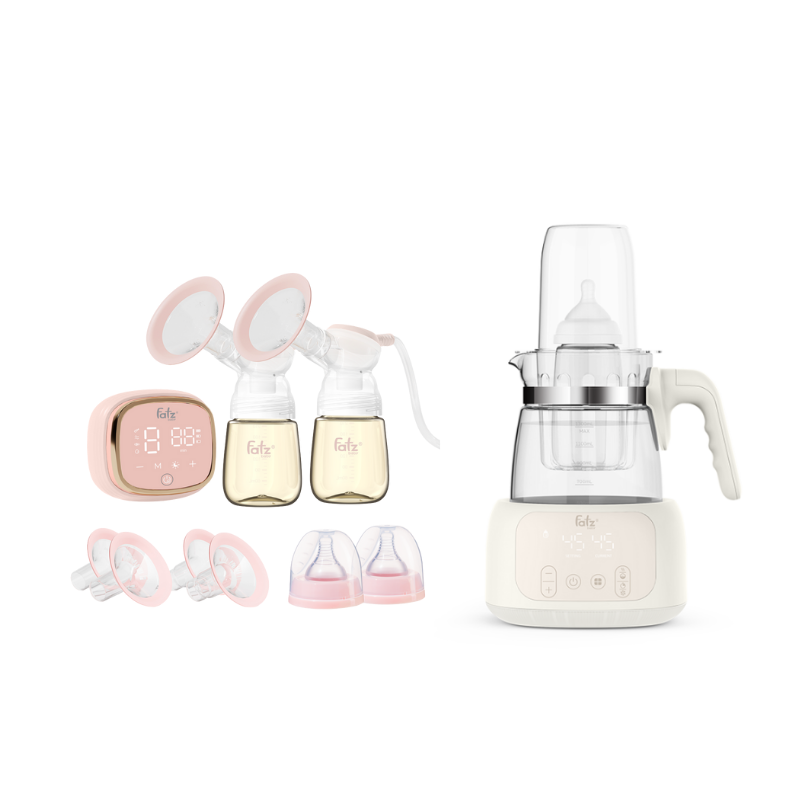 Combo Máy Hút Sữa Điện Đôi - Fatzbaby Resonance 6+ Plus +  Máy Đun Và Hâm Nước Pha Sữa Điều Khiển Từ Xa Thông Minh Fatzbaby Quick 16 Plus