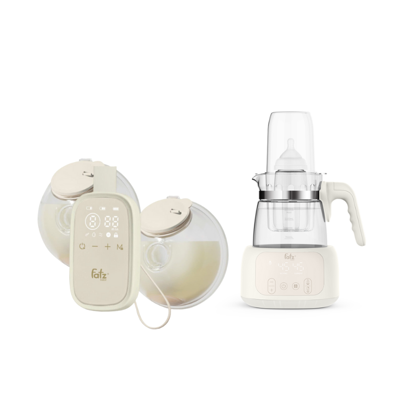 Combo Máy Hút Sữa Điện Đôi Rảnh Tay Fatzbaby TwinFree 5 + Máy Đun Và Hâm Nước Pha Sữa Điều Khiển Từ Xa Thông Minh Fatzbaby Quick 16 Plus