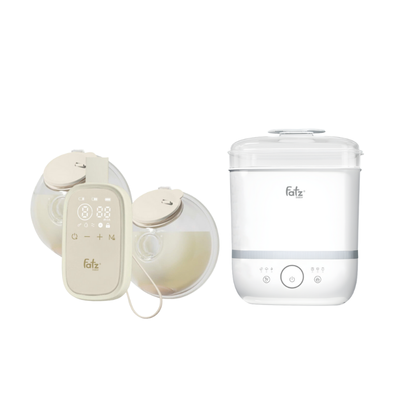 Combo Máy Hút Sữa Điện Đôi Rảnh Tay Fatzbaby TwinFree 5 + Máy Tiệt Trùng Hơi Nước Sấy Khô Điện Tử Fatzbaby Sumo 6 Plus