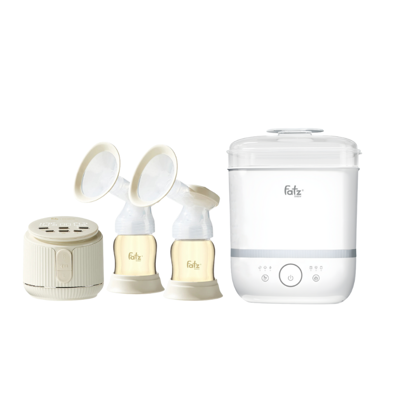 Combo Máy Hút Sữa Điện Đôi Rung Mát Xa Fatzbaby Resonance 11 Plus +  Máy Tiệt Trùng Hơi Nước Sấy Khô Điện Tử Fatzbaby Sumo 6 Plus