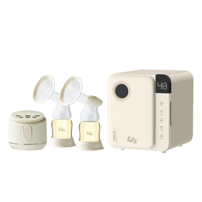 Combo Máy Hút Sữa Điện Đôi Rung Mát Xa Fatzbaby Resonance 11 Plus +  Máy Tiệt Trùng Sấy Khô Fatzbaby UVC-LED Công Nghệ Nano Plasma Ion PLASMAX 1