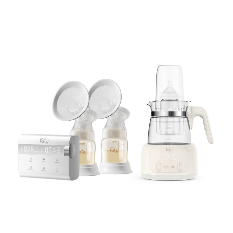 Combo Máy Hút Sữa Điện Đôi Rung Mát Xa Fatzbaby Resonance 14 Plus + Máy Đun Và Hâm Nước Pha Sữa Điều Khiển Từ Xa Thông Minh Fatzbaby Quick 16 Plus