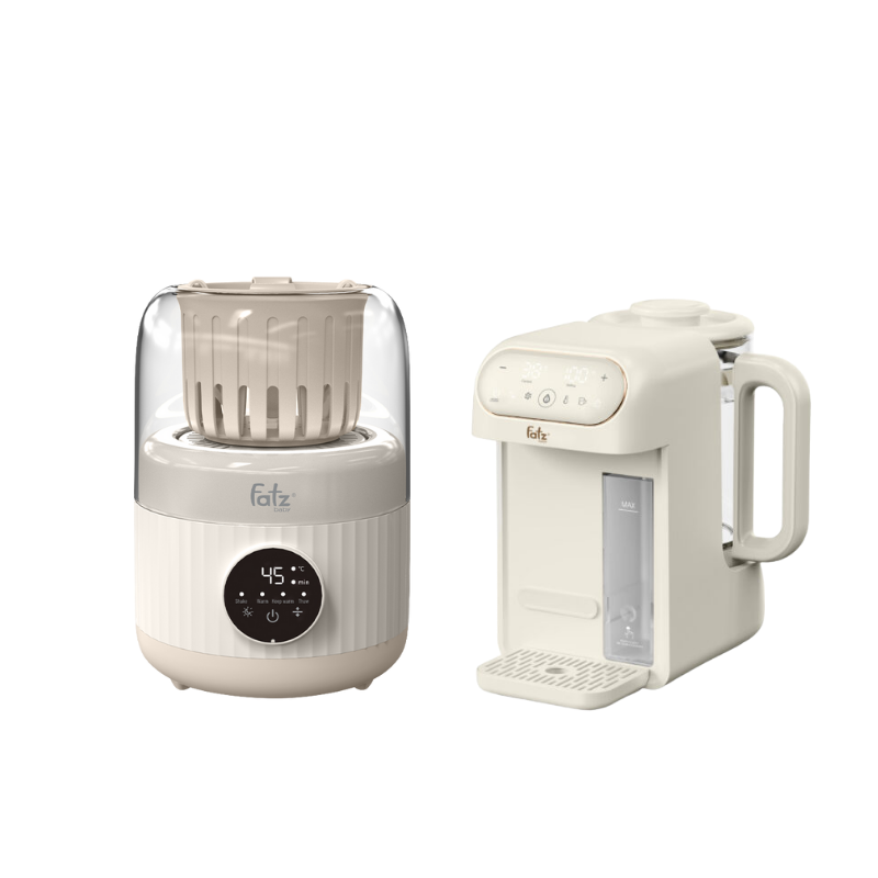 Combo Máy Lắc Sữa Và Hâm Sữa Bằng Khí Nóng Shake 5 Plus + Máy Đun Và Hâm Nước Pha Sữa Thông Minh Tiện Lợi Fatzbaby Smart 12 Plus
