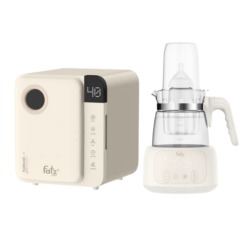 Combo Máy Tiệt Trùng Sấy Khô Fatzbaby UVC-LED Công Nghệ Nano Plasma Ion PLASMAX 1 + Máy Đun Và Hâm Nước Pha Sữa Điều Khiển Từ Xa Thông Minh Fatzbaby Quick 16 Plus