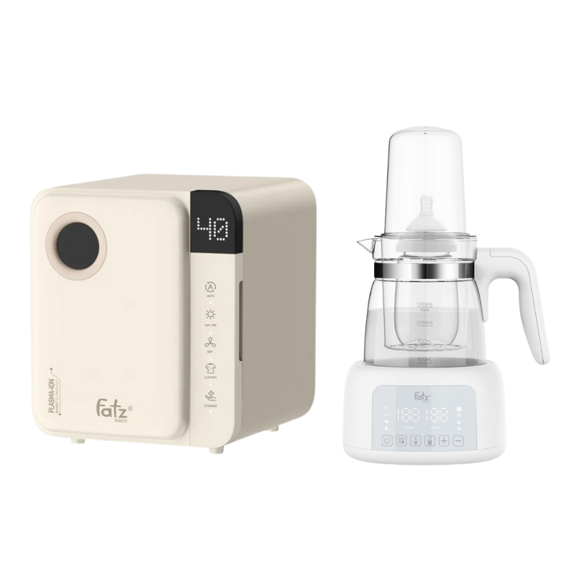 Combo Máy Tiệt Trùng Sấy Khô Fatzbaby UVC-LED Công Nghệ Nano Plasma Ion PLASMAX 1 + Máy Đun Và Hâm Nước Pha Sữa Fatzbaby Quick 12 Plus+