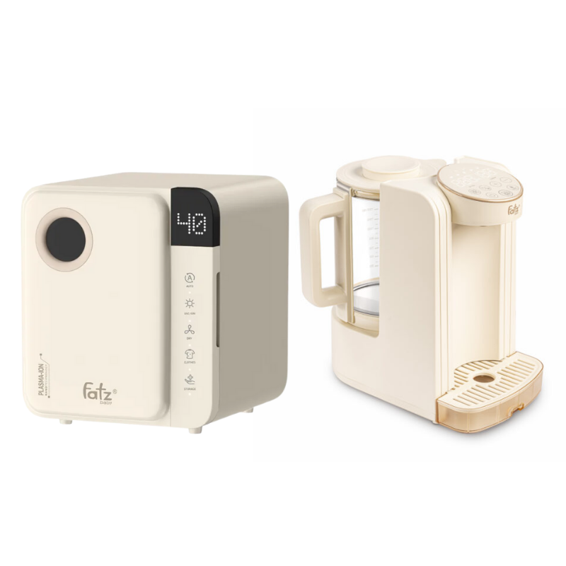 Combo Máy Tiệt Trùng Sấy Khô Fatzbaby UVC-LED Công Nghệ Nano Plasma Ion PLASMAX 1 +  Máy Đun Và Hâm Nước Pha Sữa Thông Minh Tiện Lợi Fatzbaby Smart 8 Plus