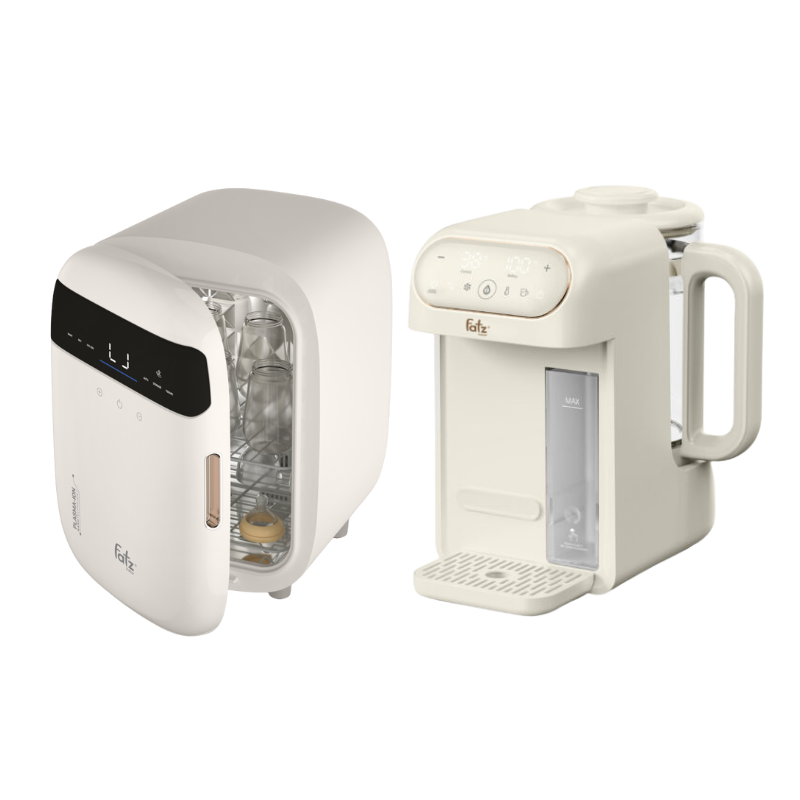 Combo Máy Tiệt Trùng Sấy Khô Fatzbaby UVC-LED Công Nghệ Nano Plasma Ion PLASMAX 3 + Máy Đun Và Hâm Nước Pha Sữa Thông Minh Tiện Lợi Fatzbaby Smart 12 Plus