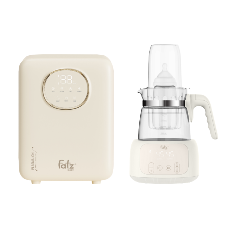 Combo Máy Tiệt Trùng Sấy Khô Khử Mùi UVC-LED Công Nghệ Nano Plasma Ion Fatzbaby PLASMAX 11 + Máy Đun Và Hâm Nước Pha Sữa Điều Khiển Từ Xa Thông Minh Fatzbaby Quick 16 Plus