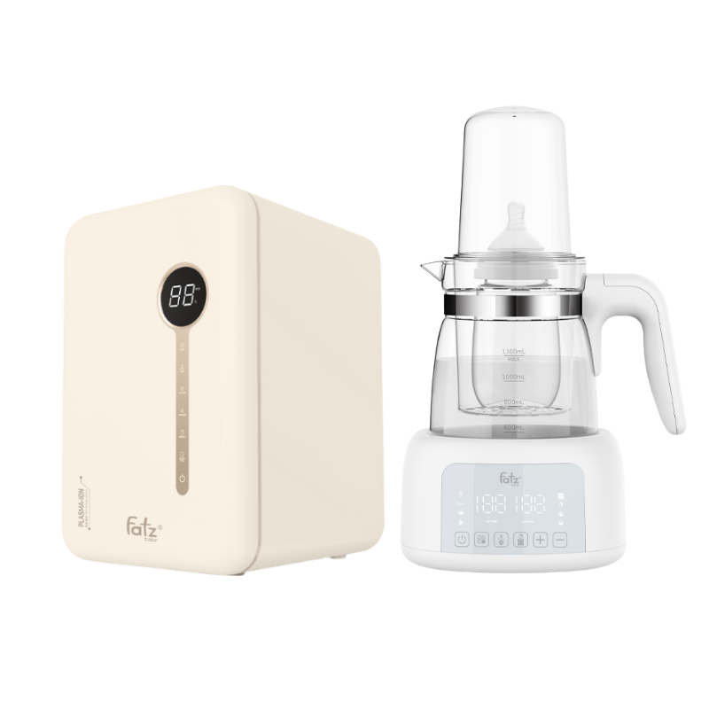 Combo Máy Tiệt Trùng Sấy Khô Khử Mùi UVC-LED Công Nghệ Nano Plasma Ion Fatzbaby PLASMAX 5 +  Máy Đun Và Hâm Nước Pha Sữa Fatzbaby Quick 12 Plus+