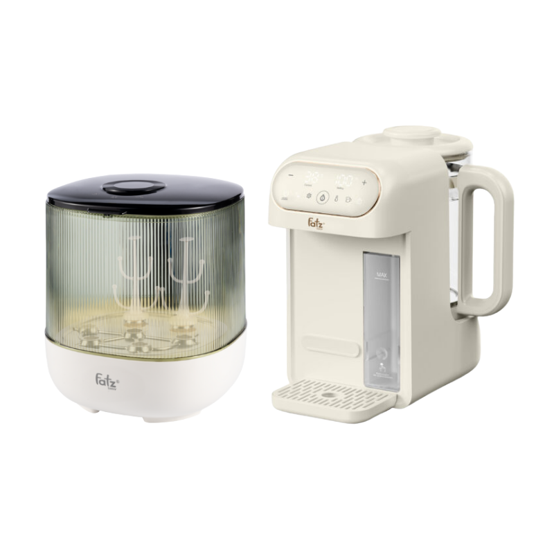 Combo Máy Úp Bình Sữa, Bát Đĩa, Tiệt Trùng UVC, Sấy Khô & Bảo Quản Fatzbaby Tidy 7 + Máy Đun Và Hâm Nước Pha Sữa Thông Minh Tiện Lợi Fatzbaby Smart 12 Plus