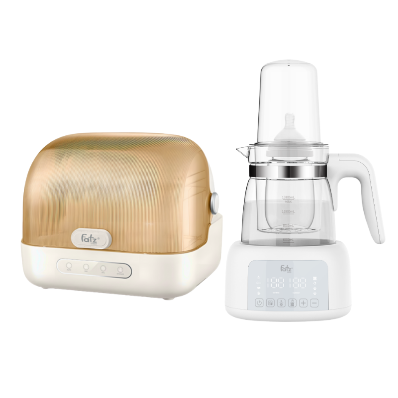 Combo Máy Úp Bình Sữa, Tiệt Trùng UVC, Sấy Khô Và Bảo Quản Fatzbaby Tidy 6 + Máy Đun Và Hâm Nước Pha Sữa Fatzbaby Quick 12 Plus+