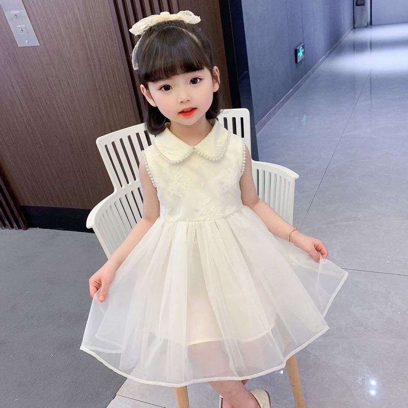 DV520 - Đầm Công Chúa Cho Bé Phối Ren Đính Ngọc - Màu Trắng