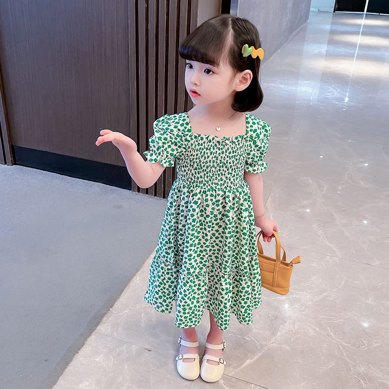 DV539 - Đầm Hoa Chấm Bi Cho Bé - Màu xanh