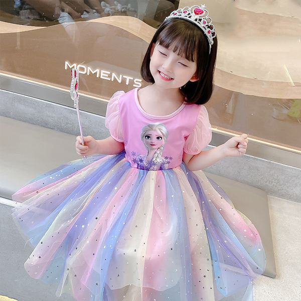DV545 - Đầm Công Chúa Elsa Dễ Thương Cho Bé - Màu Hồng