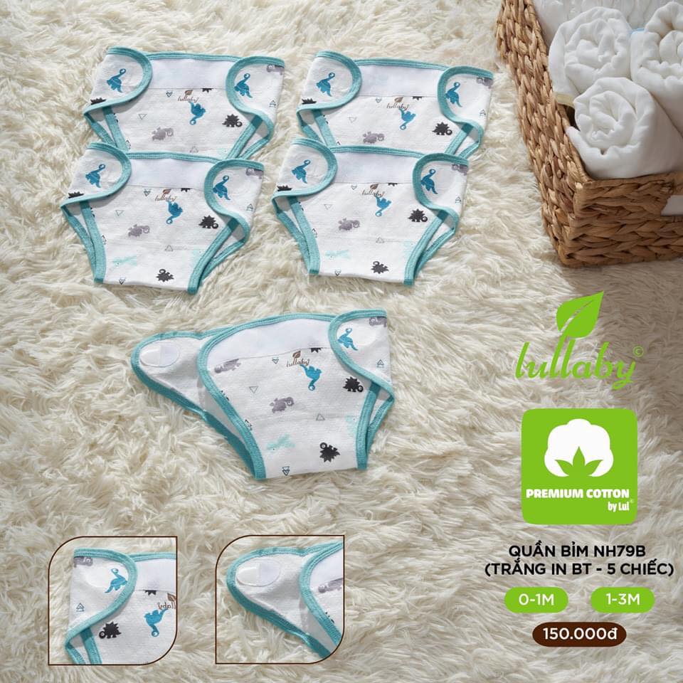 NH79B.6 - Quần bỉm sơ sinh Lullaby màu trắng in BT