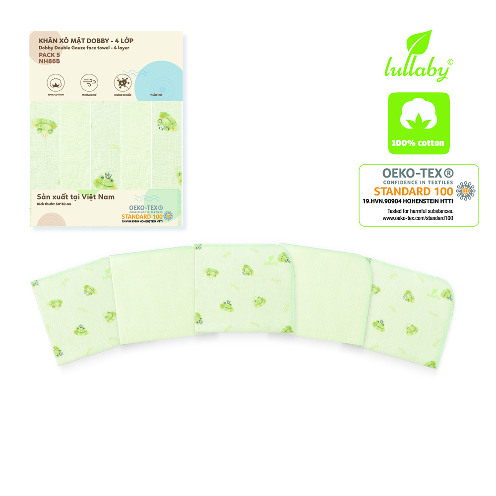 NH86B.2 - Khăn xô mặt Dobby 4 lớp Lullaby màu xanh