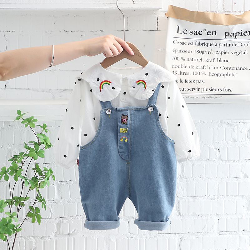 SG501 - Set Yếm Jean Cho Bé Gái Cổ Tiểu Thư - Màu Trắng