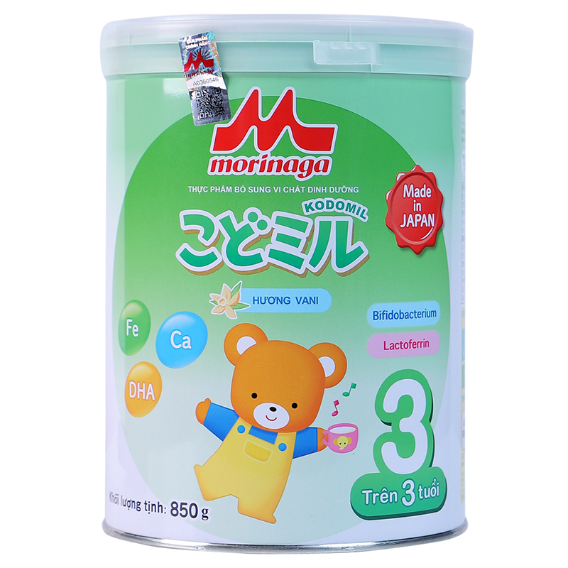 Sữa Morinaga Kodomil số 3 850g hương vani (Trên 3 tuổi)