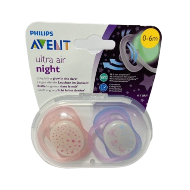 Ty ngậm ban đêm Philips Avent vỉ đôi 0-6M (Màu hồng)
