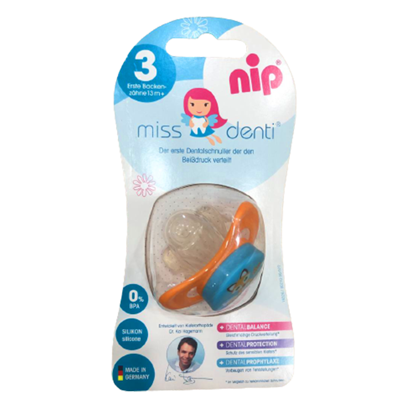 Ty ngậm chuyên dùng chỉnh nha NIP Miss Denti Số 3, Bằng Silicon - Màu cam