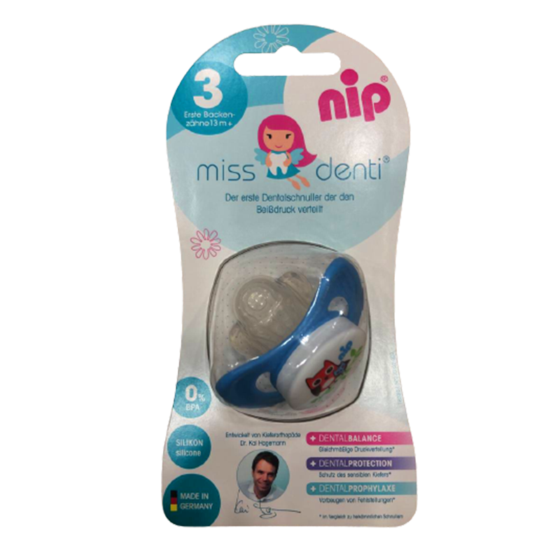 Ty ngậm chuyên dùng chỉnh nha NIP Miss Denti Số 3, Bằng Silicon - Màu xanh dương