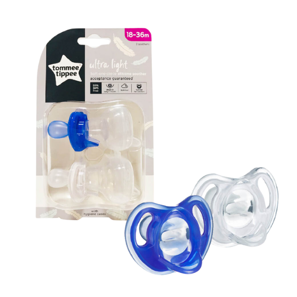 Ty ngậm silicon siêu nhẹ cho bé Tommee Tippee Ultra Light 18-36 tháng (vỉ đôi) – Xanh dương/Trắng