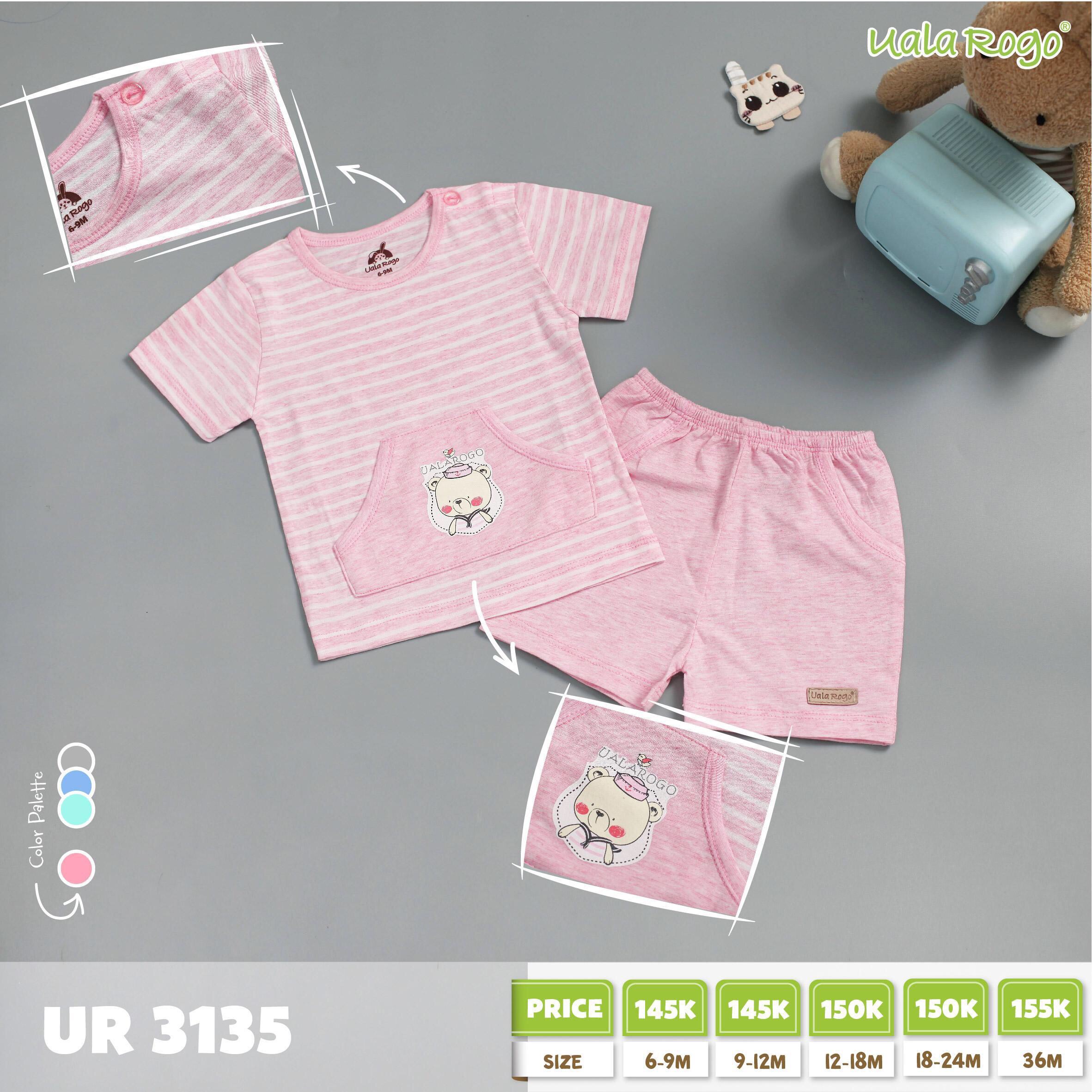 UR3135.3 - Bộ tay ngắn có túi cài nút vai cho bé - Màu hồng