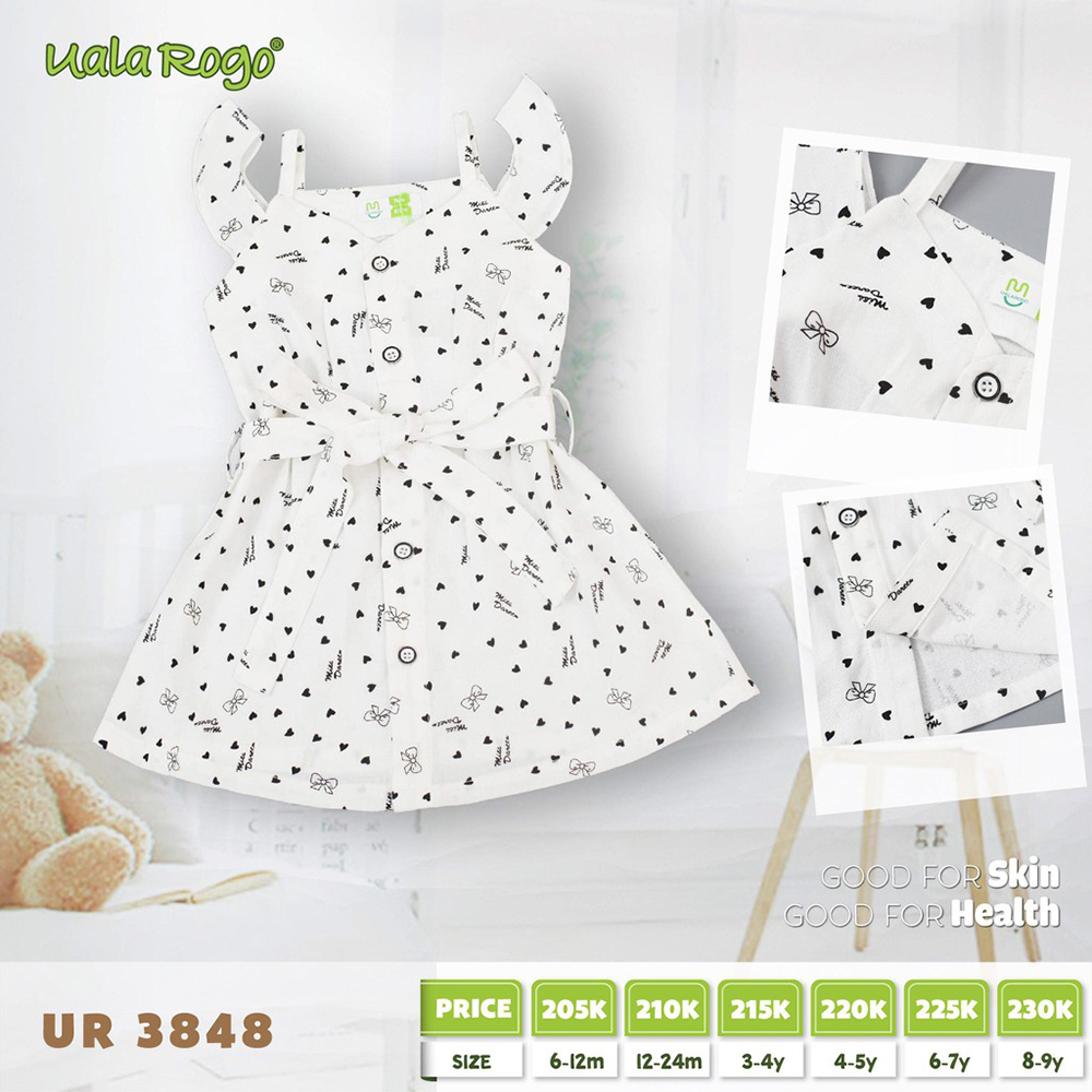 UR3848.1 - Đầm hoạ tiết cho bé gái Uala Rogo - Màu trắng