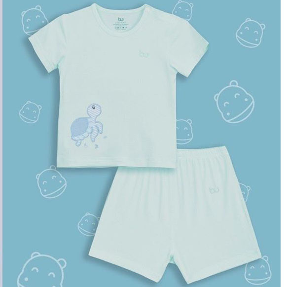BB004. mint- Bộ áo ngắn tay cài vai quần đùi mint- Bu