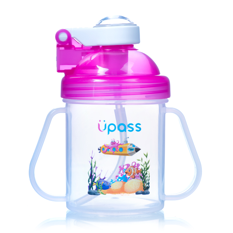 Bình nước cao cấp 2 tay cầm nắp bật 200ml Upass màu hồng