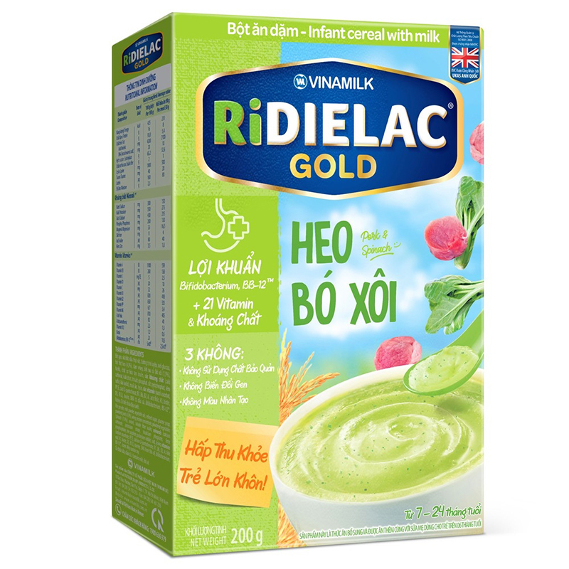 Bột ăn dặm Ridielac Gold heo bó xôi - Hộp giấy 200g