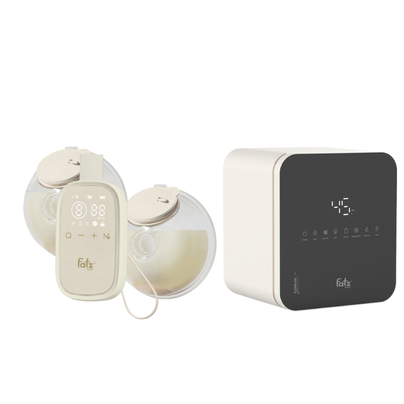 Combo Máy Hút Sữa Điện Đôi Rảnh Tay Fatzbaby TwinFree 5 + Máy Tiệt Trùng Sấy Khô Khử Mùi UVC-LED Công Nghệ Nano Plasma Ion Fatzbaby PLASMAX 4