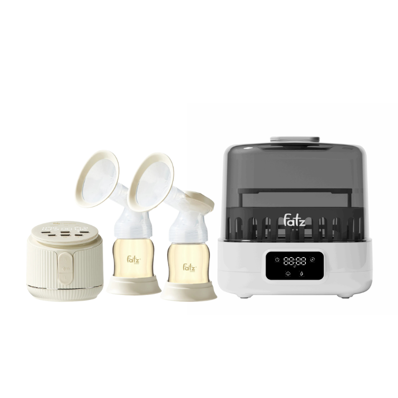 Combo Máy Hút Sữa Điện Đôi Rung Mát Xa Fatzbaby Resonance 11 Plus + Máy Tiệt Trùng Hơi Nước Sấy Khô Siêu Tốc Thông Minh Fatzbaby Sumo 7 Plus