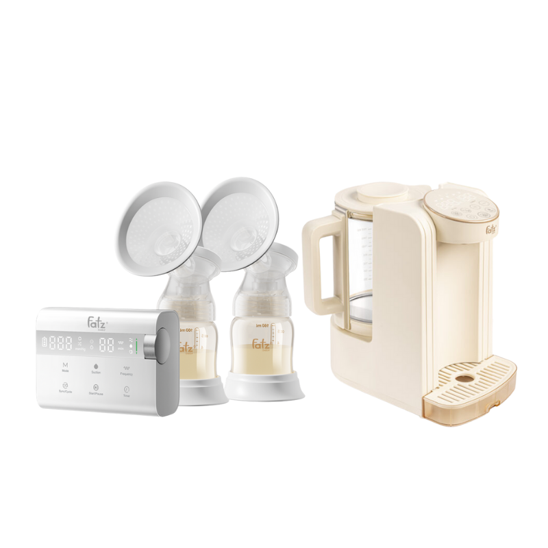 Combo Máy Hút Sữa Điện Đôi Rung Mát Xa Fatzbaby Resonance 14 Plus +  Máy Đun Và Hâm Nước Pha Sữa Thông Minh Tiện Lợi Fatzbaby Smart 8 Plus