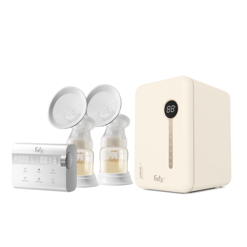 Combo Máy Hút Sữa Điện Đôi Rung Mát Xa Fatzbaby Resonance 14 Plus + Máy Tiệt Trùng Sấy Khô Khử Mùi UVC-LED Công Nghệ Nano Plasma Ion Fatzbaby PLASMAX 5