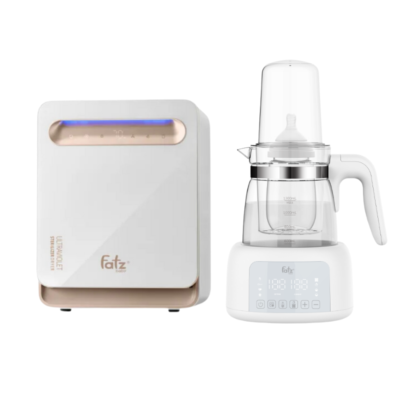 Combo Máy Tiệt Trùng Sấy Khô Fatzbaby UVC LED King 2 Plus + Máy Đun Và Hâm Nước Pha Sữa Fatzbaby Quick 12 Plus+