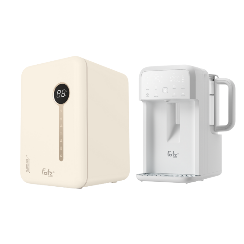 Combo Máy Tiệt Trùng Sấy Khô Khử Mùi UVC-LED Công Nghệ Nano Plasma Ion Fatzbaby PLASMAX 5 + Máy Đun Và Hâm Nước Pha Sữa Thông Minh Tiện Lợi Fatzbaby Smart 10 Plus