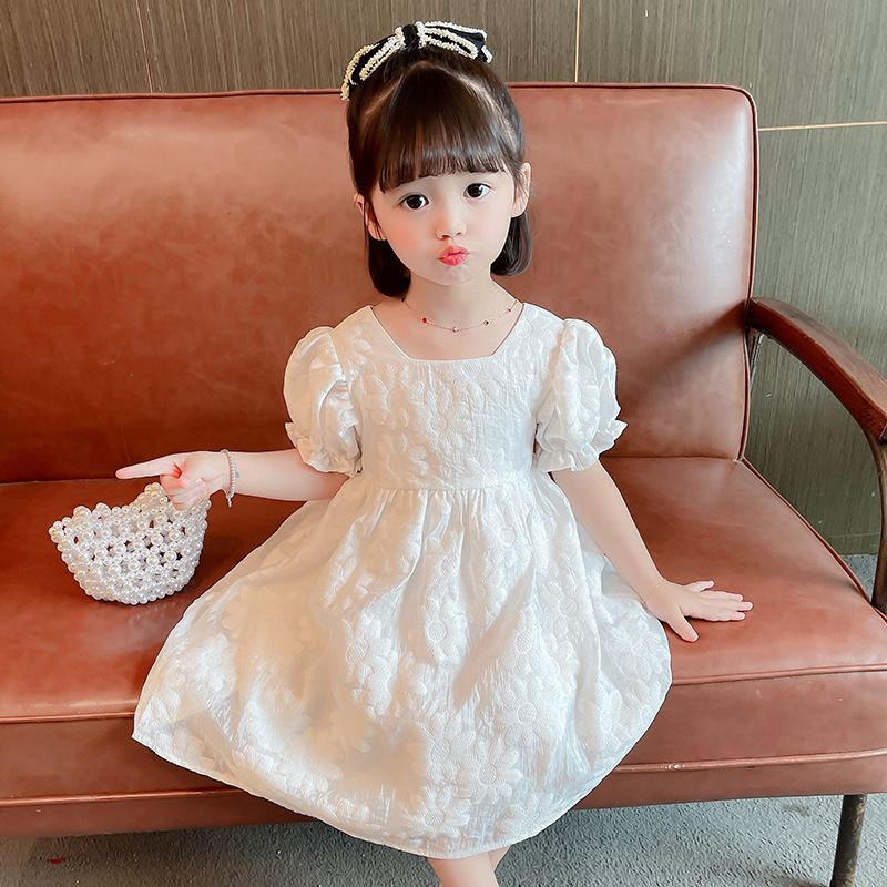 DV522 - Đầm Babydoll Cho Bé Tay Phồng - Màu Trắng