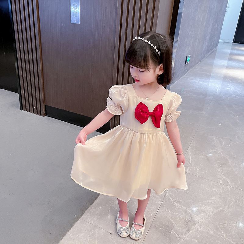 DV528 - Đầm Công Chúa Cho Bé Nơ Ngực - Màu Kem