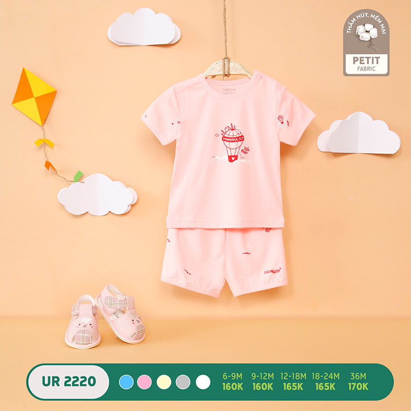 UR2220.3 - Bộ quần áo Uala Rogo cộc tay cài vai vải petit - Màu hồng