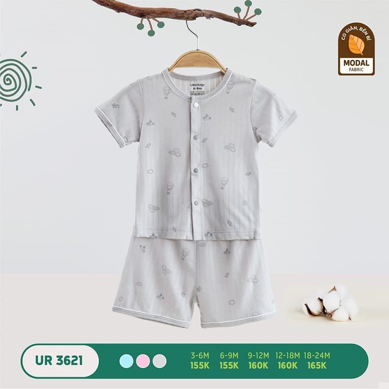 UR3621.3 - Bộ quần áo Uala Rogo cộc tay cài giữa vải sợi sồi - Màu xám
