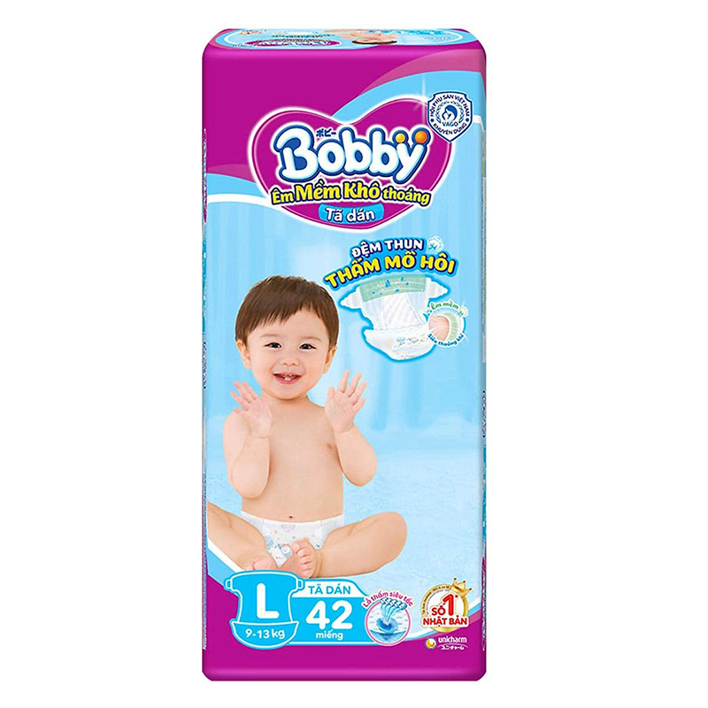 Bỉm - Tã dán Bobby Fresh Siêu Mỏng Size L - 42 miếng (9 - 13kg)