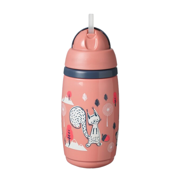 Bình uống nước giữ nhiệt có ống hút kháng khuẩn chống tràn cho bé Tommee Tippee SuperStar 266ml, từ 12 tháng - Hồng