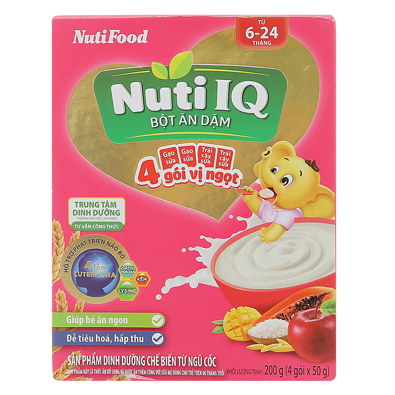 Bột ăn dặm NutiFood Nuti IQ 2 vị ngọt hộp 200g (6 - 24 tháng)